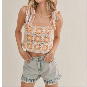 Sadie & Sage Flower Babe Crochet Top - ivory‎ multi